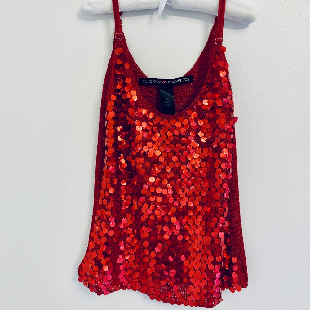 DKNY VINTAGE Red Sequin Top